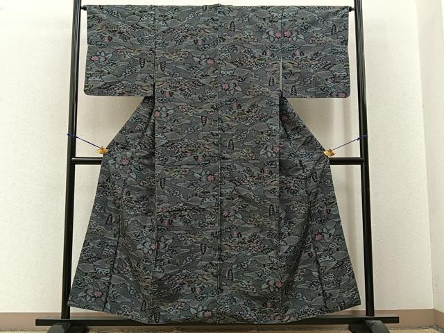 平和屋着物■上質な紬　風景文　正絹　逸品　BAAY3625hj