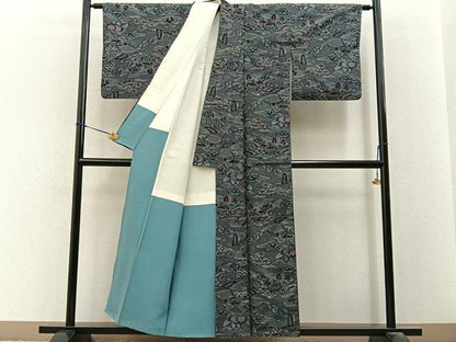 平和屋着物■上質な紬　風景文　正絹　逸品　BAAY3625hj