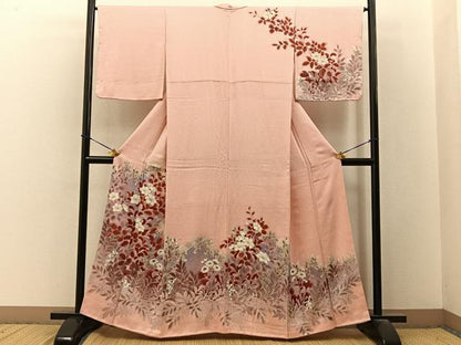 平和屋着物■訪問着　手描き　草花文　金彩　正絹　逸品　BAAY3627hj