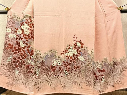 平和屋着物■訪問着　手描き　草花文　金彩　正絹　逸品　BAAY3627hj