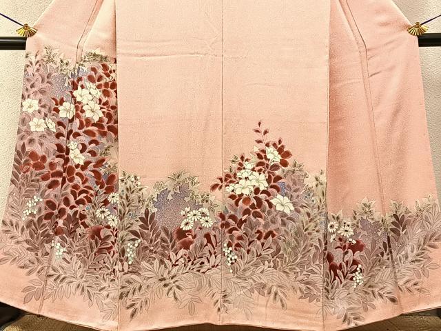 平和屋着物■訪問着　手描き　草花文　金彩　正絹　逸品　BAAY3627hj