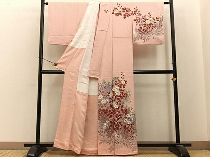 平和屋着物■訪問着　手描き　草花文　金彩　正絹　逸品　BAAY3627hj
