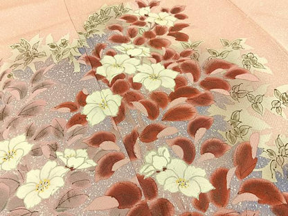 平和屋着物■訪問着　手描き　草花文　金彩　正絹　逸品　BAAY3627hj