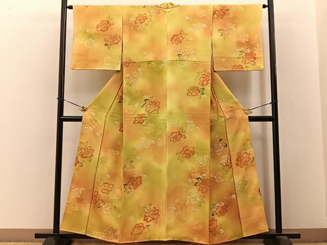平和屋着物●上質な小紋　手描き　地紋起こし　草花文　暈し染め　正絹　逸品　BAAY3628hj