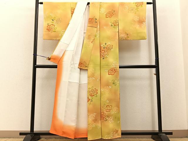 平和屋着物●上質な小紋　手描き　地紋起こし　草花文　暈し染め　正絹　逸品　BAAY3628hj
