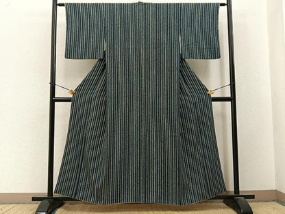 平和屋着物■上質な小紋　変わり縞　正絹　逸品　BAAY3629hj