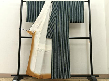 平和屋着物■上質な小紋　変わり縞　正絹　逸品　BAAY3629hj