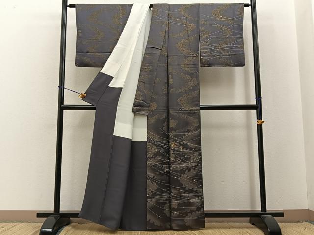 平和屋着物●訪問着　駒刺繍　菱花文　金彩　金通し地　正絹　逸品　BAAY3630hj