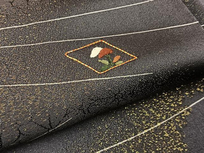 平和屋着物●訪問着　駒刺繍　菱花文　金彩　金通し地　正絹　逸品　BAAY3630hj