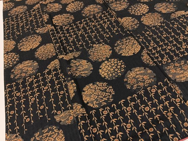 平和屋着物●上質な小紋　雪輪草花文　黒地　正絹　逸品　BAAY3631hj