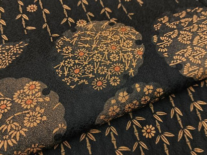 平和屋着物●上質な小紋　雪輪草花文　黒地　正絹　逸品　BAAY3631hj