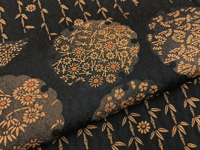 平和屋着物●上質な小紋　雪輪草花文　黒地　正絹　逸品　BAAY3631hj