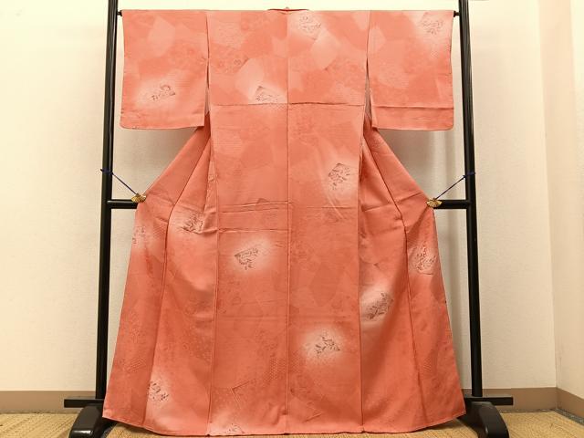 平和屋着物●上質な小紋　地紋起こし　切嵌花文　暈し染め　正絹　逸品　未使用　BAAY3636hj