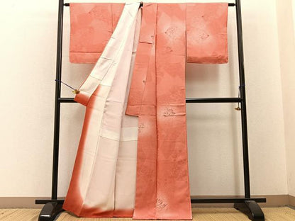 平和屋着物●上質な小紋　地紋起こし　切嵌花文　暈し染め　正絹　逸品　未使用　BAAY3636hj