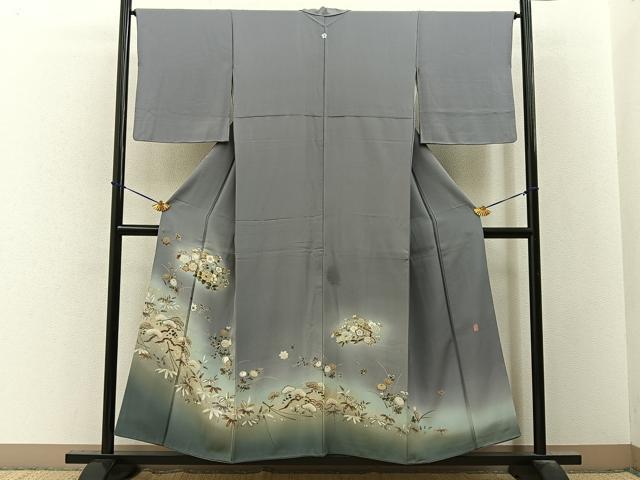 平和屋着物■京友禅作家　外池雅峰　色留袖　駒刺繍　松竹梅花文　暈し染め　金彩　正絹　逸品　BAAY3639hj
