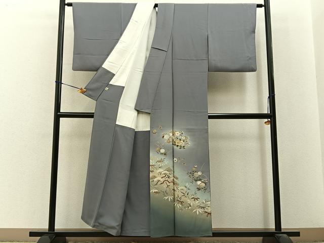 平和屋着物■京友禅作家　外池雅峰　色留袖　駒刺繍　松竹梅花文　暈し染め　金彩　正絹　逸品　BAAY3639hj