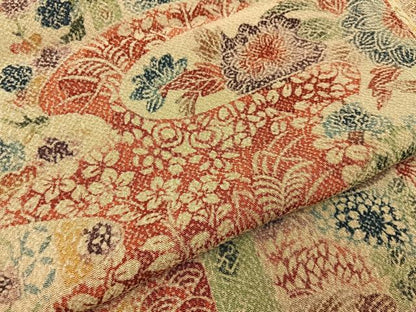 平和屋着物■上質な小紋　型染め　花蝶文　鬼しぼ縮緬　正絹　逸品　BAAY3640hj