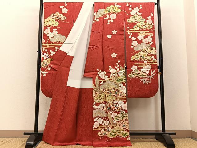平和屋着物●豪華振袖　駒刺繍　松竹梅　宝尽くし　金彩　三越扱い　正絹　逸品　BAAY3641hj