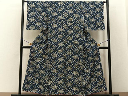 平和屋着物■上質な小紋　紬地　型染め　小花　正絹　逸品　BAAY3646hj