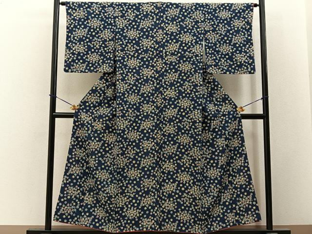 平和屋着物■上質な小紋　紬地　型染め　小花　正絹　逸品　BAAY3646hj