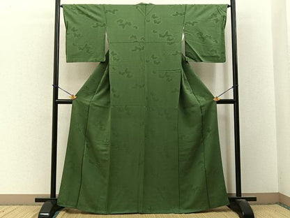 平和屋着物■上質な色無地　舞蝶地紋　麹塵色　正絹　逸品　BAAY3648hj
