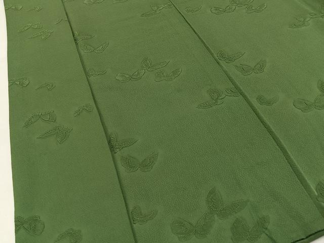 平和屋着物■上質な色無地　舞蝶地紋　麹塵色　正絹　逸品　BAAY3648hj