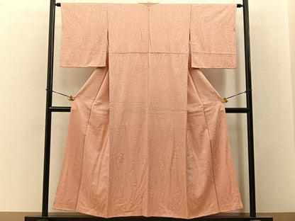 平和屋着物■上質な色無地　鹿の子花地紋　洒落柿色　正絹　逸品　BAAY3649hj