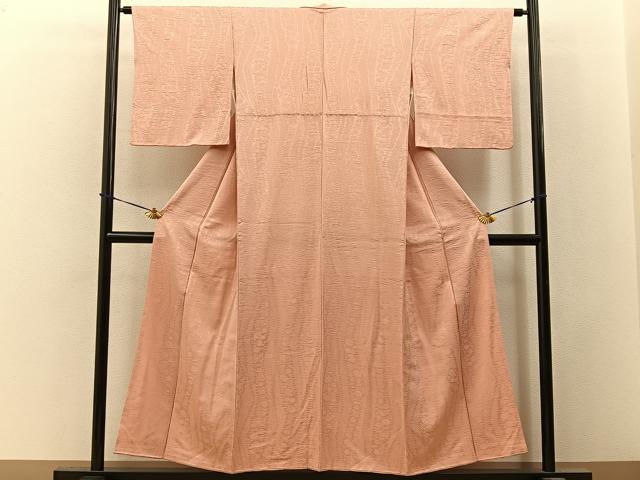 平和屋着物■上質な色無地　鹿の子花地紋　洒落柿色　正絹　逸品　BAAY3649hj