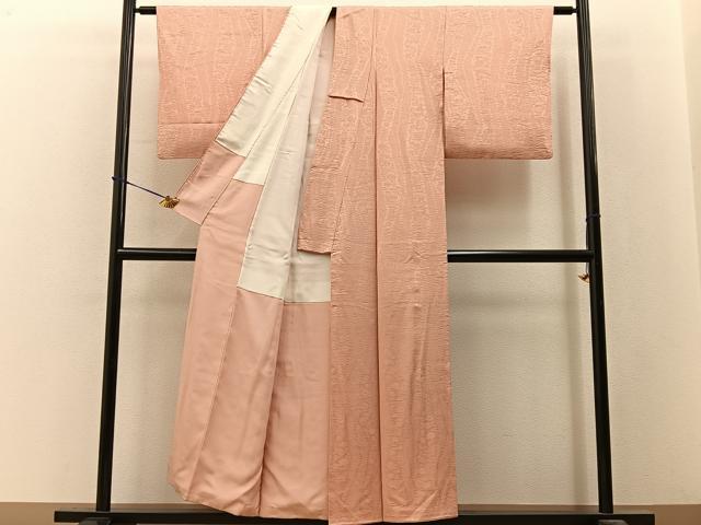 平和屋着物■上質な色無地　鹿の子花地紋　洒落柿色　正絹　逸品　BAAY3649hj