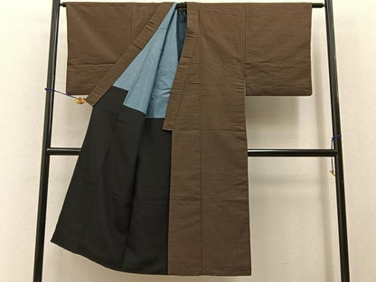 平和屋着物■男性　お召　横縞　正絹　逸品　BAAY3652hj