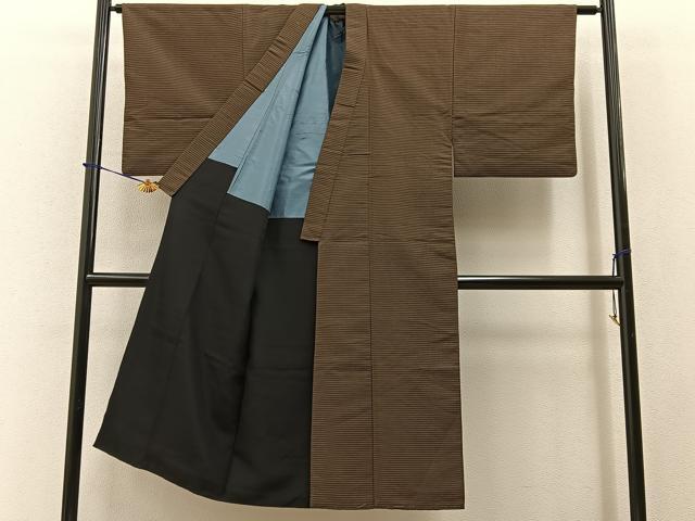 平和屋着物■男性　お召　横縞　正絹　逸品　BAAY3652hj