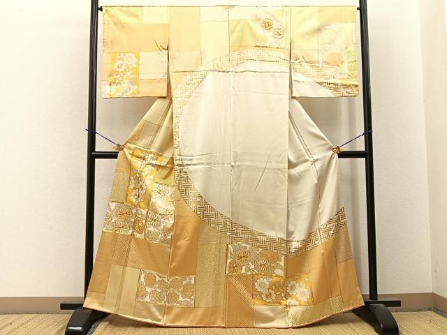 平和屋着物■訪問着　駒刺繍　網代花文　金彩　正絹　逸品　BAAY3655hj