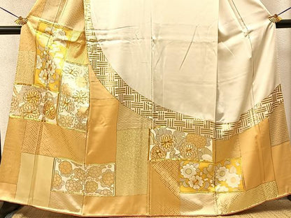 平和屋着物■訪問着　駒刺繍　網代花文　金彩　正絹　逸品　BAAY3655hj