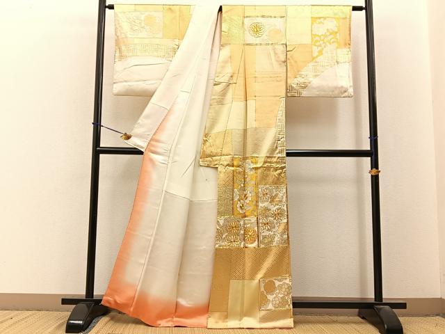 平和屋着物■訪問着　駒刺繍　網代花文　金彩　正絹　逸品　BAAY3655hj