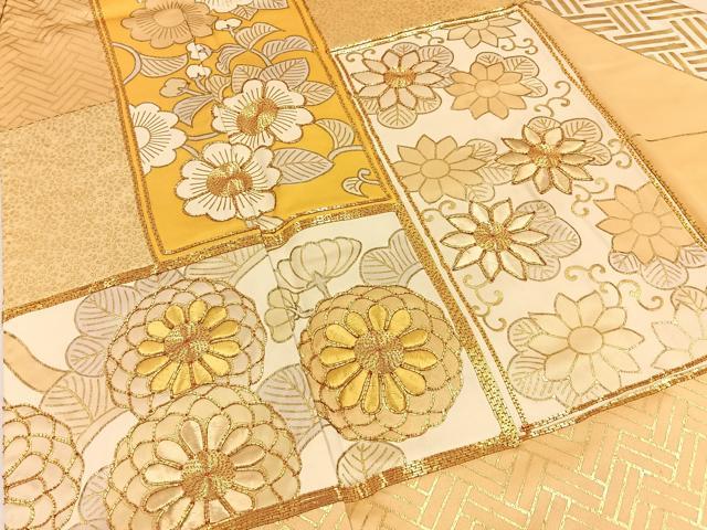 平和屋着物■訪問着　駒刺繍　網代花文　金彩　正絹　逸品　BAAY3655hj