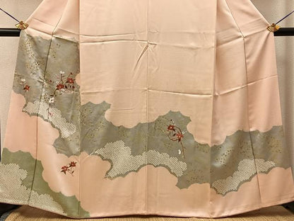 平和屋着物■訪問着　絞り　刺繍　紅白椿　金彩　正絹　逸品　BAAY3656hj