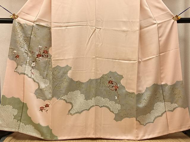 平和屋着物■訪問着　絞り　刺繍　紅白椿　金彩　正絹　逸品　BAAY3656hj