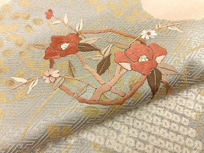 平和屋着物■訪問着　絞り　刺繍　紅白椿　金彩　正絹　逸品　BAAY3656hj