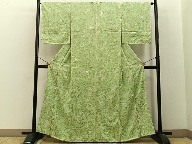 平和屋着物●上質な小紋　総絞り　草花文　正絹　逸品　未使用　BAAY3657hj