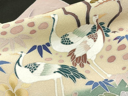 平和屋着物■豪華黒留袖　友禅　群鶴風景文　正絹　逸品　BAAY3660hj