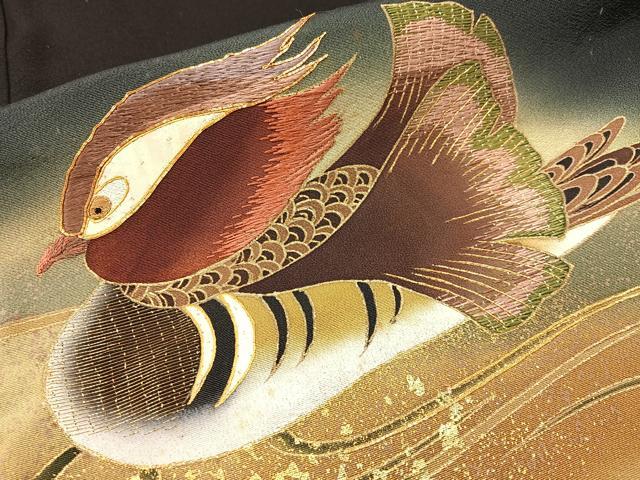 平和屋着物■豪華黒留袖　駒刺繍　鴛鴦　暈し染め　金彩　ロング丈　正絹　逸品　BAAY3661hj