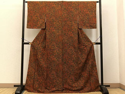 平和屋着物■上質な小紋　孔雀更紗花文　正絹　逸品　BAAY3662hj