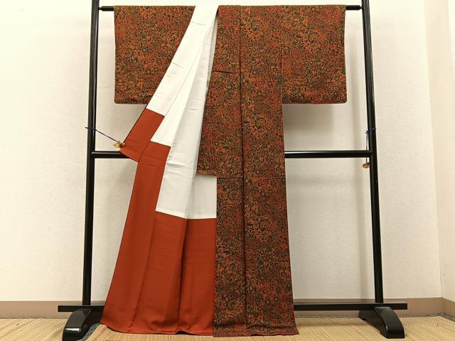 平和屋着物■上質な小紋　孔雀更紗花文　正絹　逸品　BAAY3662hj