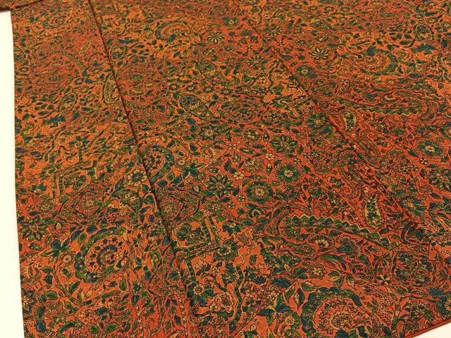 平和屋着物■上質な小紋　孔雀更紗花文　正絹　逸品　BAAY3662hj
