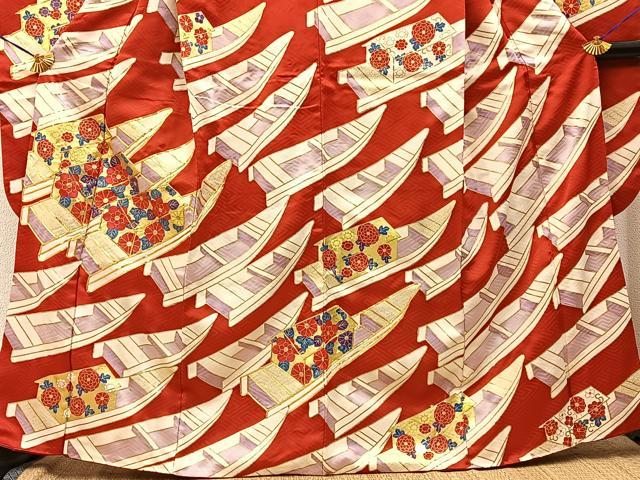 平和屋着物■豪華振袖 駒刺繍 渡船花文 金彩 正絹 逸品 BAAY3663hj
