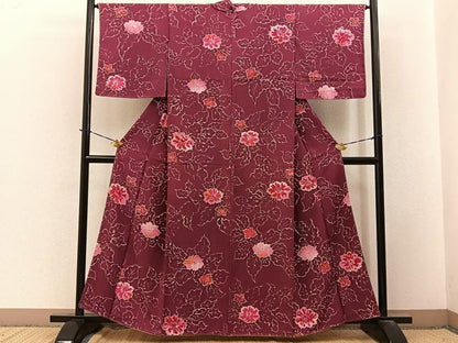 平和屋着物■上質な小紋　ろうけつ染め　草花文　正絹　逸品　未使用　BAAY3665hj