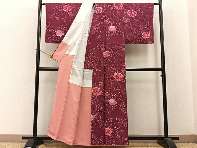 平和屋着物■上質な小紋　ろうけつ染め　草花文　正絹　逸品　未使用　BAAY3665hj