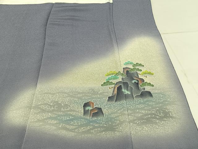 平和屋着物●上質な色無地　作家物　薄鼠色　鬼しぼ縮緬　反端付き　正絹　逸品　BAAY3666hj