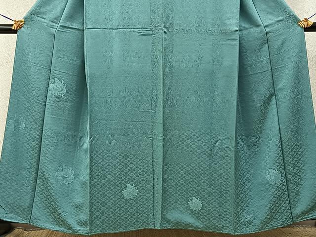 平和屋着物■豪華色留袖　色無地　舞蝶地紋　薄青色　正絹　逸品　BAAY3667hj