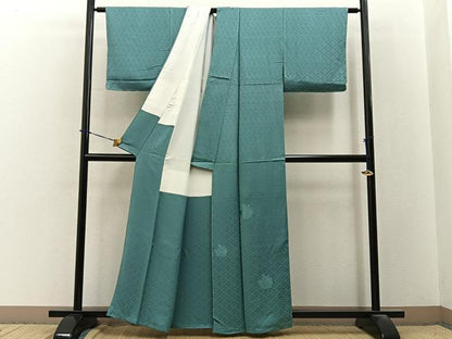 平和屋着物■豪華色留袖　色無地　舞蝶地紋　薄青色　正絹　逸品　BAAY3667hj